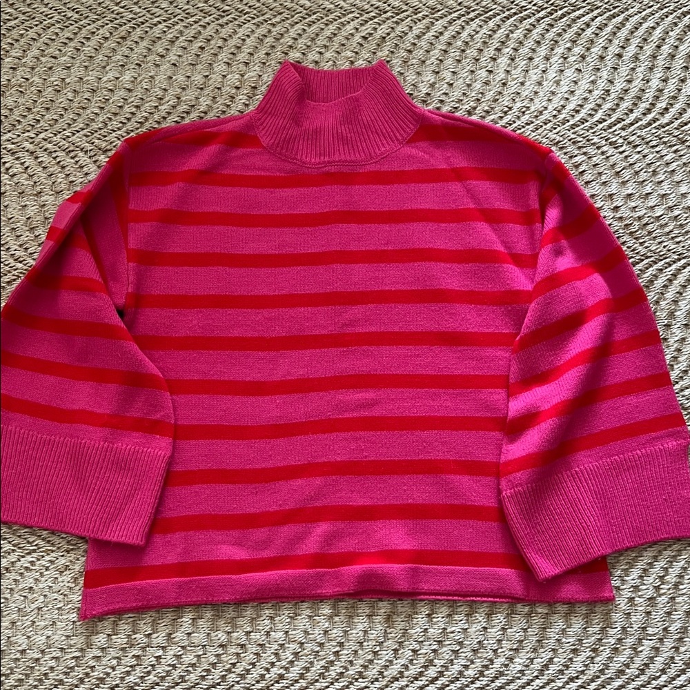 Sugarlips Vibrant Pink Striped Turtleneck Sweater